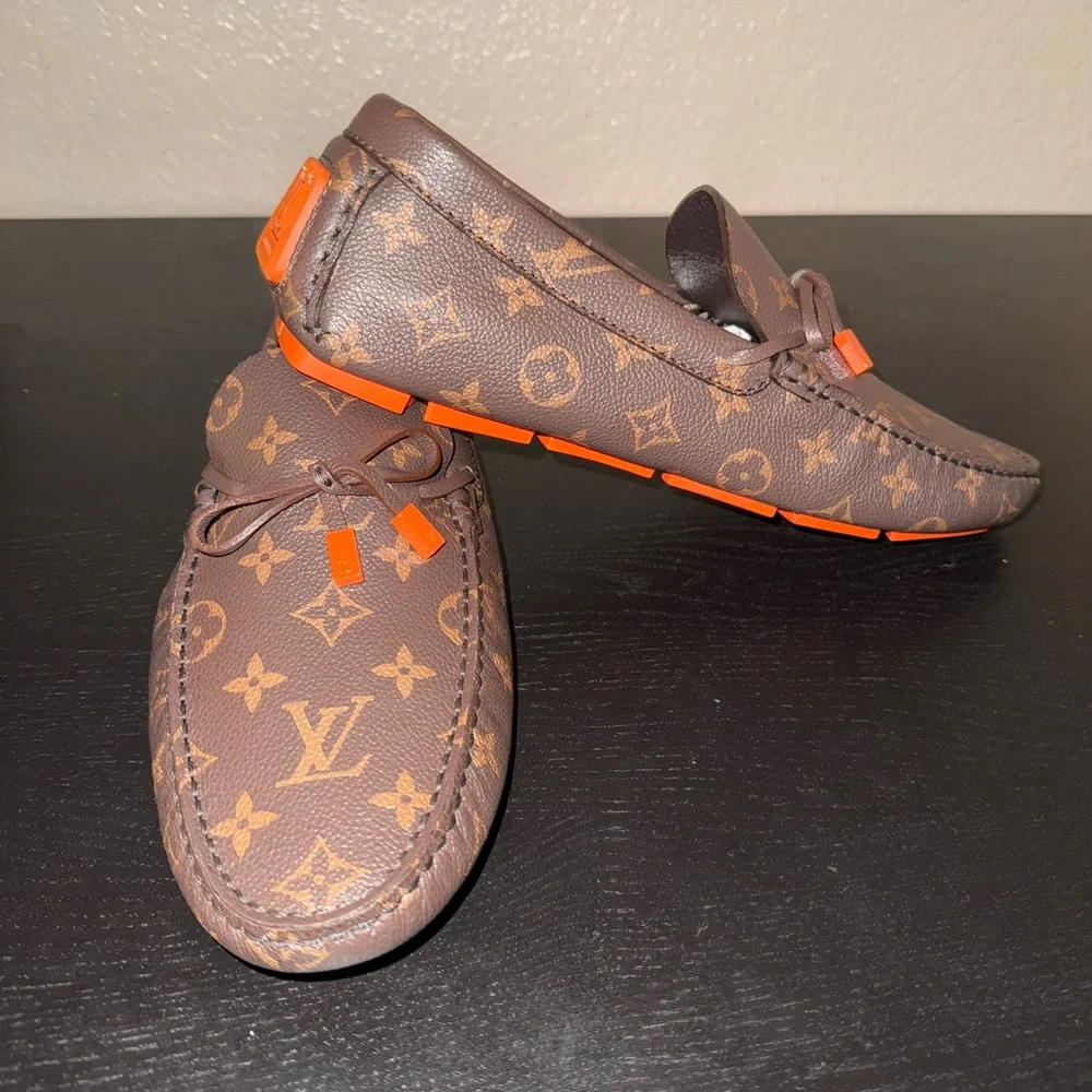Louis Vuitton Brown and Orange Oxfords with Monogram Pattern - Picture 2 of 6